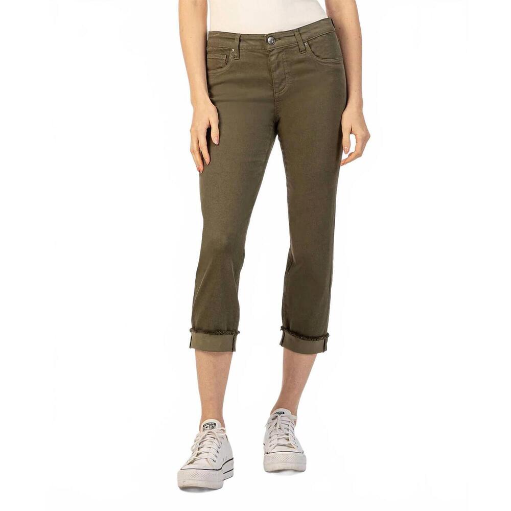 NEW KUT FROM THE KLOTH amy crop straight leg roll up fray hem jeans in tree